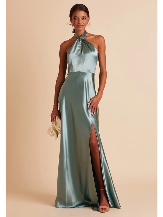 Birdy Grey Dresses & Skirts - Satin Halter Neck Evening Gown in Sage Green